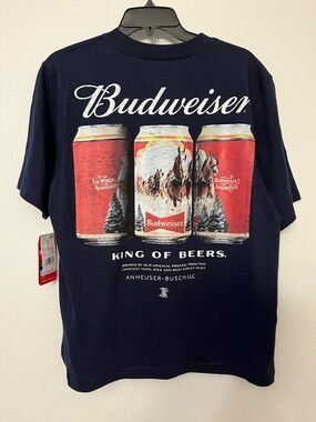 Budweiser Navy Blue Tee with Red Logo Tag